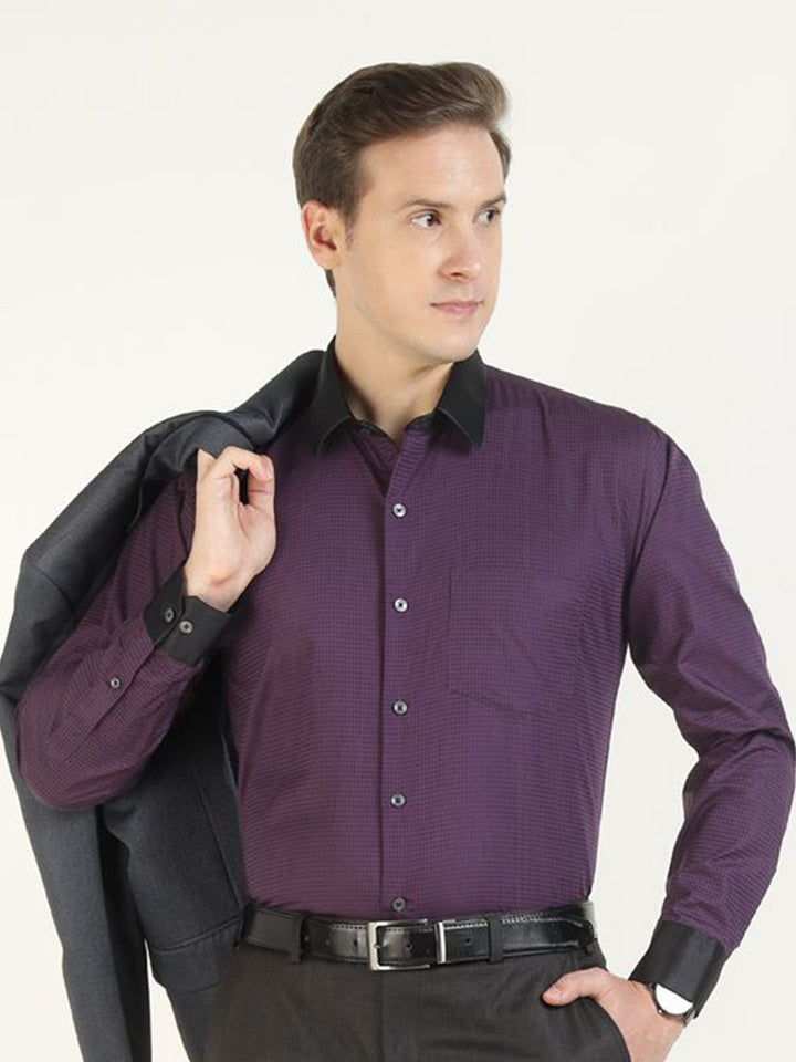 Hancock Men Purple Solid Pure Cotton Slim Fit Party Shirt