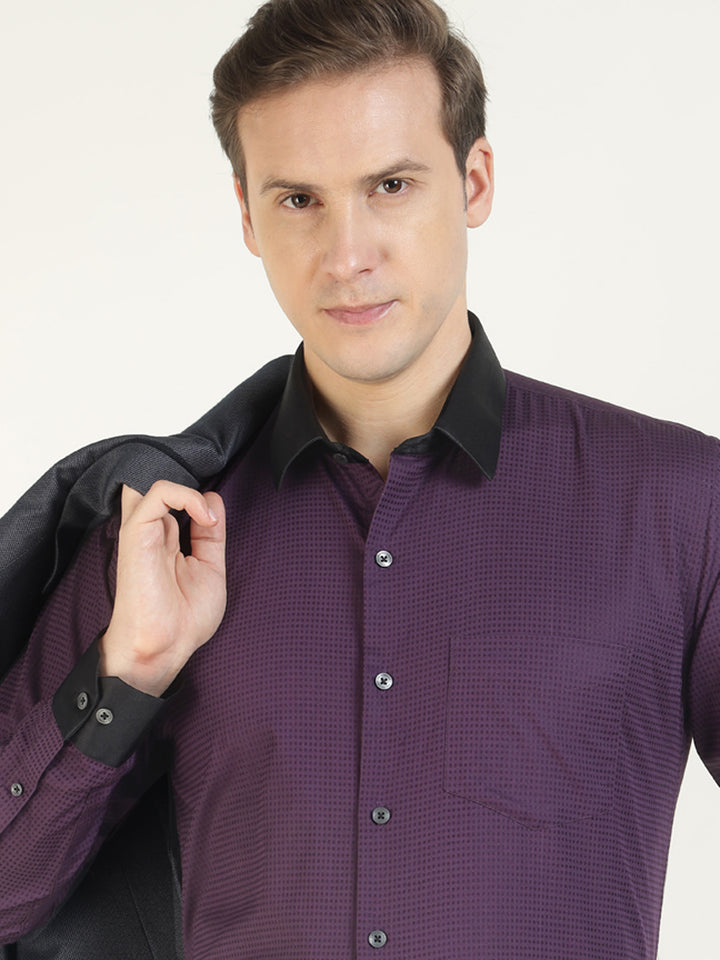 Hancock Men Purple Solid Pure Cotton Slim Fit Party Shirt
