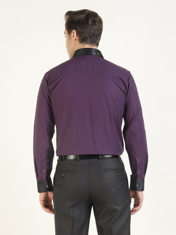 Hancock Men Purple Solid Pure Cotton Slim Fit Party Shirt