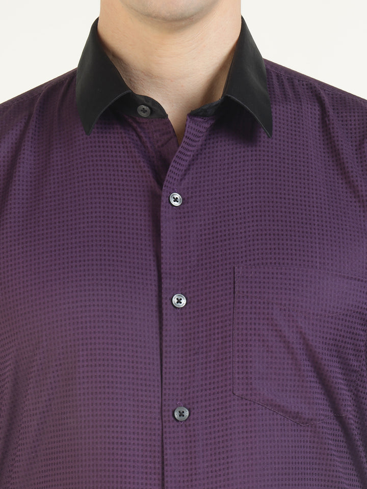 Hancock Men Purple Solid Pure Cotton Slim Fit Party Shirt