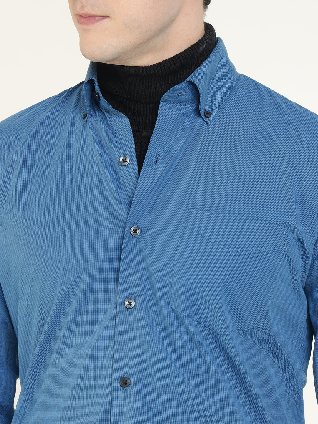 Hancock Men Blue Solid Pure Cotton Slim Fit Casual Shirt