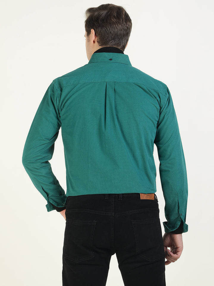 Hancock Men Green Solid Pure Cotton Slim Fit Casual Shirt