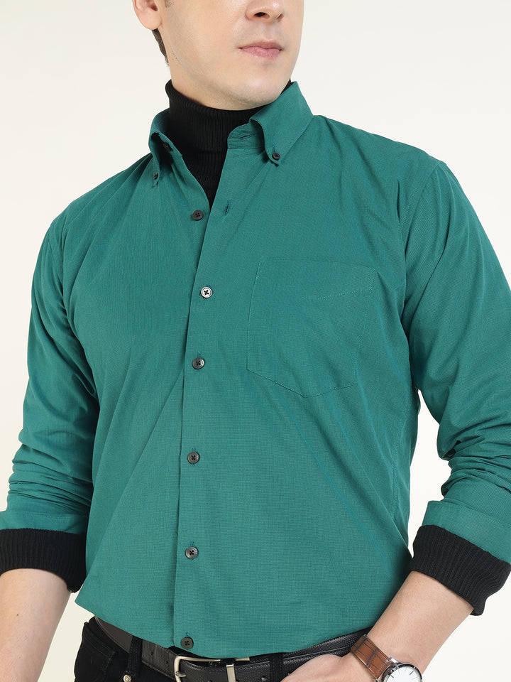 Hancock Men Green Solid Pure Cotton Slim Fit Casual Shirt