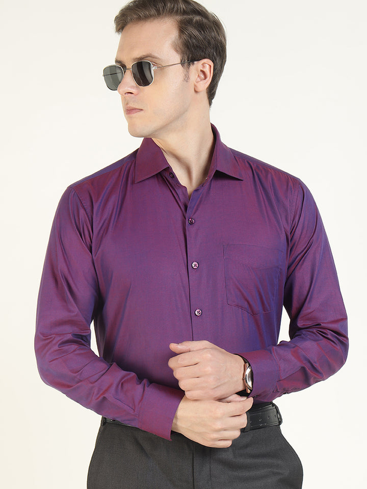 Men Purple Solid Pure Cotton Slim Fit Party Shirt