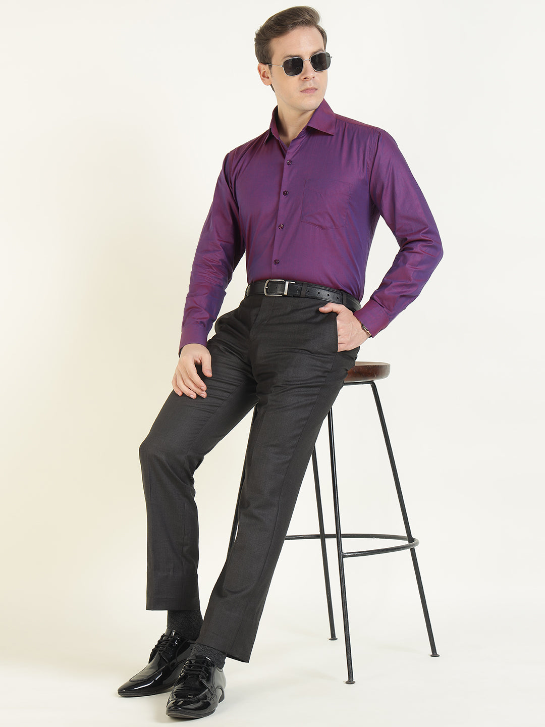 Men Purple Solid Pure Cotton Slim Fit Party Shirt