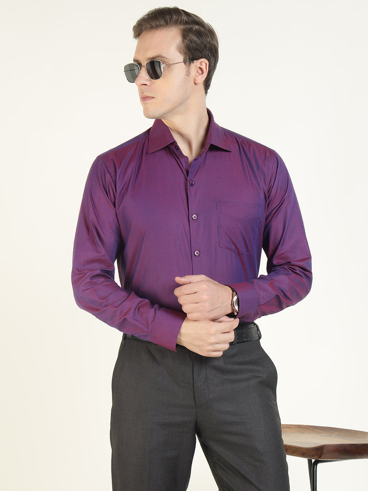 Men Purple Solid Pure Cotton Slim Fit Party Shirt
