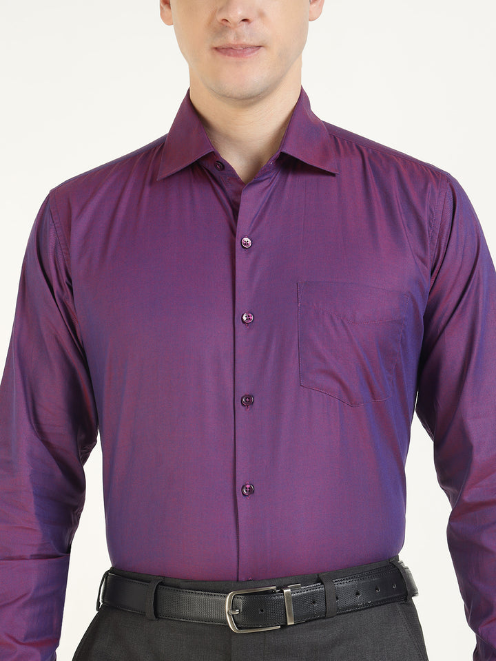 Men Purple Solid Pure Cotton Slim Fit Party Shirt
