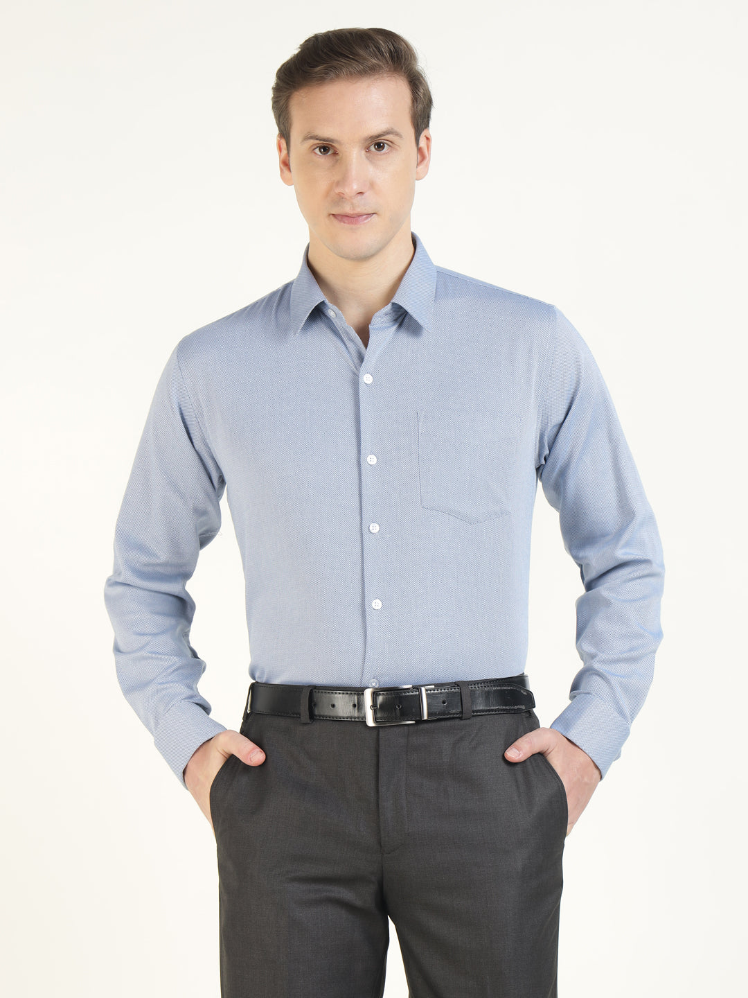 Men Grey Solid Pure Cotton Slim Fit Formal Shirt