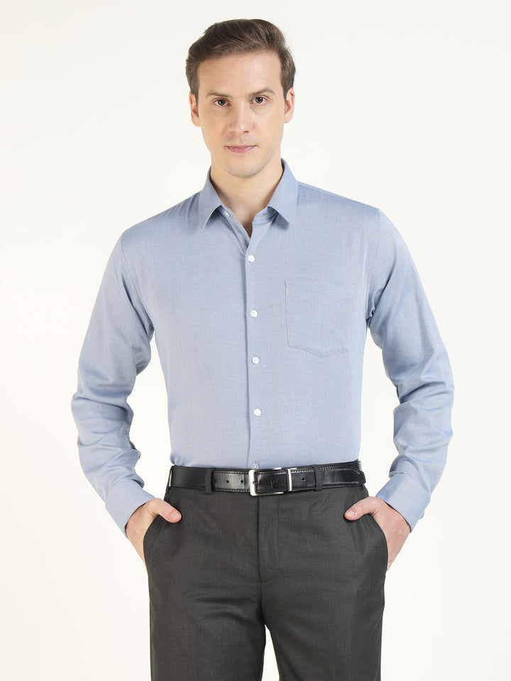 Men Grey Solid Pure Cotton Slim Fit Formal Shirt