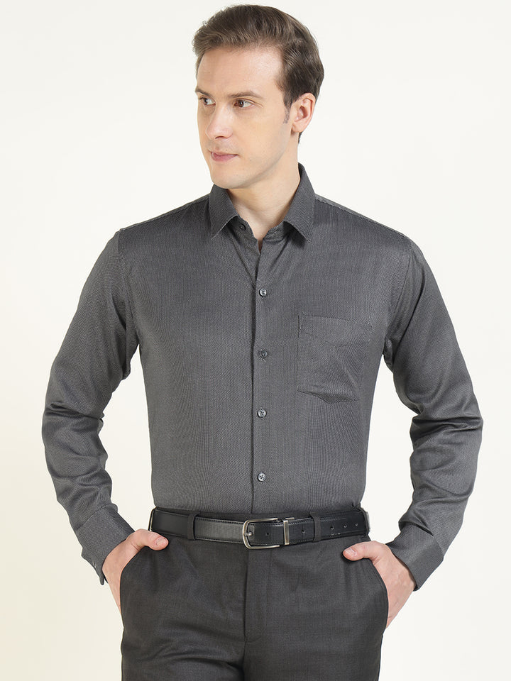 Men Grey Solid Pure Cotton Slim Fit Formal Shirt