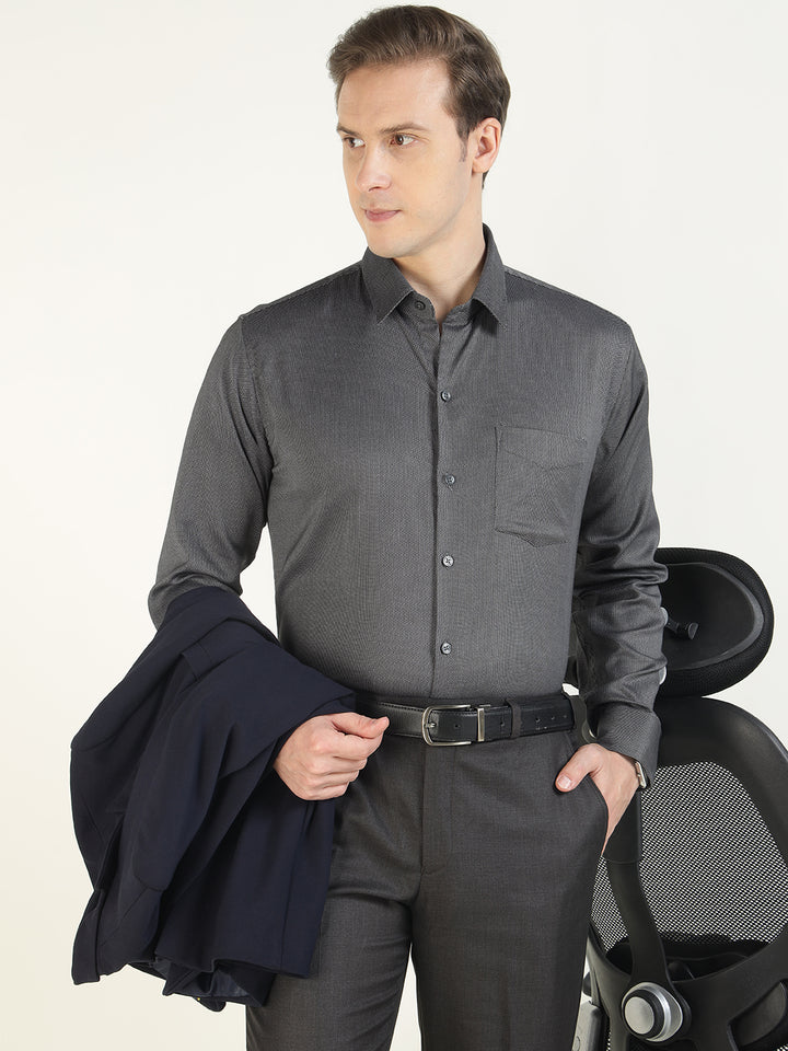 Men Grey Solid Pure Cotton Slim Fit Formal Shirt