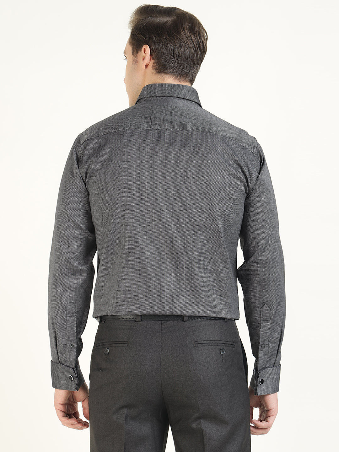 Men Grey Solid Pure Cotton Slim Fit Formal Shirt