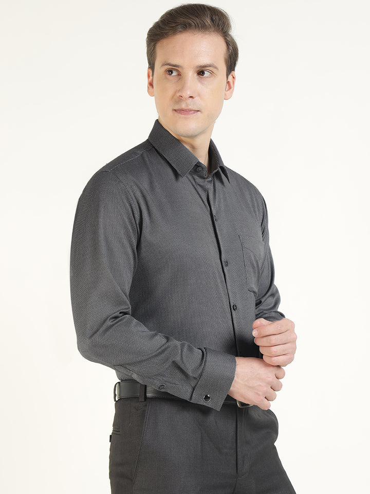 Men Grey Solid Pure Cotton Slim Fit Formal Shirt