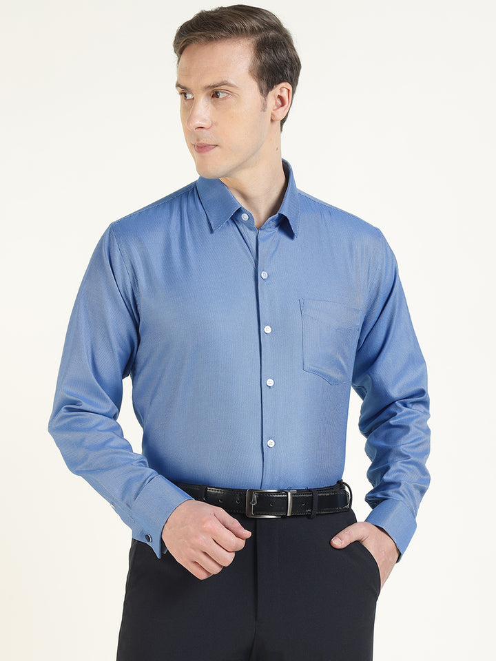 Men Blue Solid Pure Cotton Slim Fit Formal Shirt