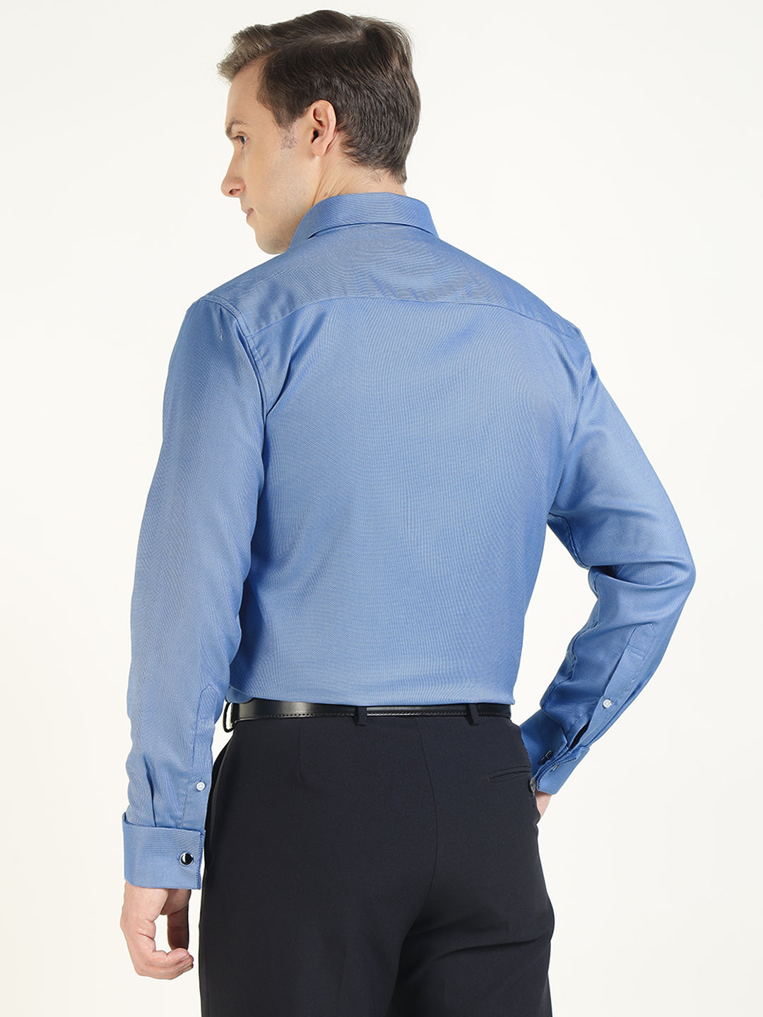 Men Blue Solid Pure Cotton Slim Fit Formal Shirt