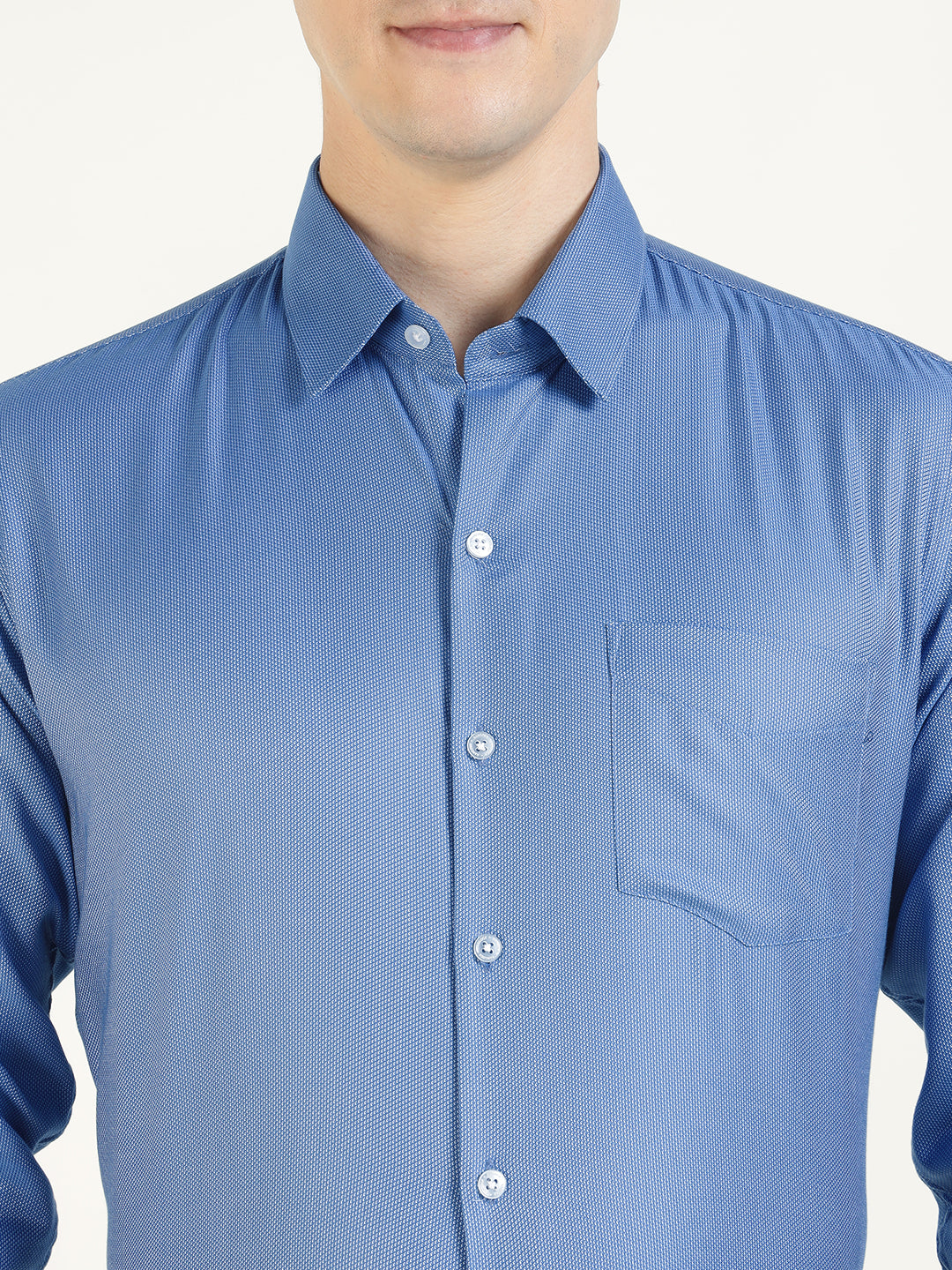 Men Blue Solid Pure Cotton Slim Fit Formal Shirt