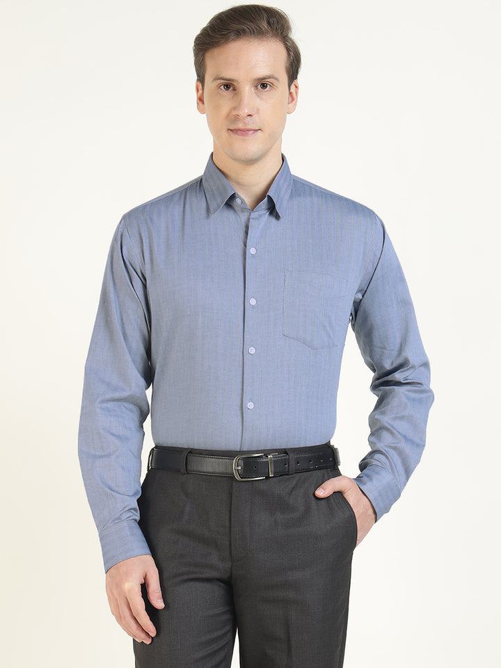 Men Blue Solid Pure Cotton Slim Fit Formal Shirt