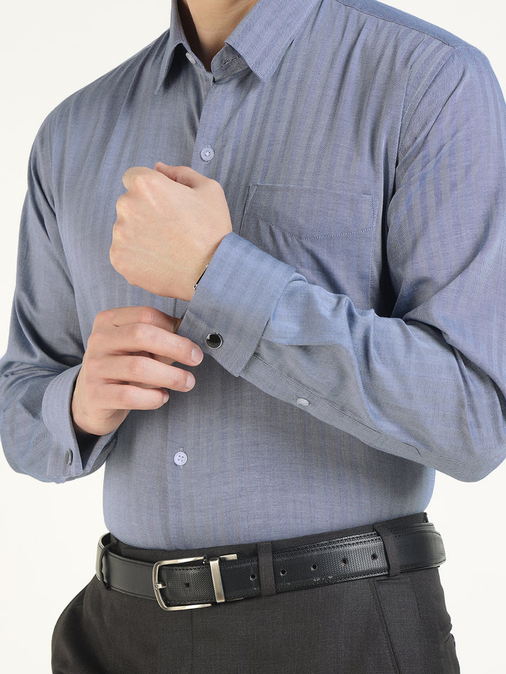 Men Blue Solid Pure Cotton Slim Fit Formal Shirt
