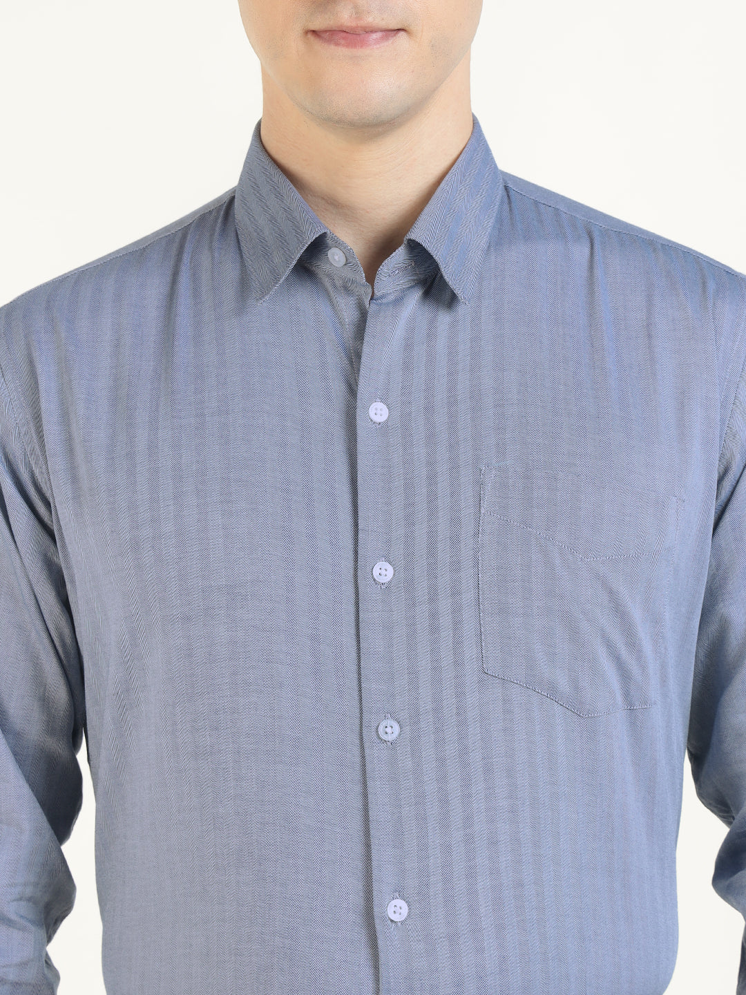 Men Blue Solid Pure Cotton Slim Fit Formal Shirt