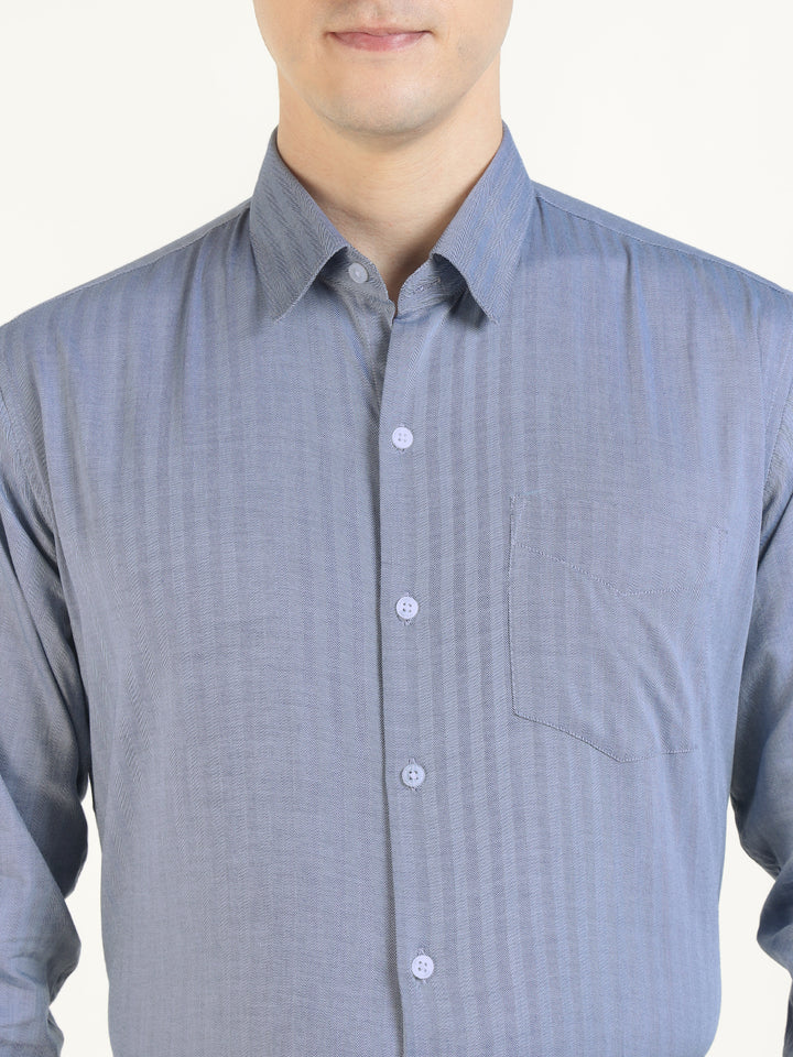 Men Blue Solid Pure Cotton Slim Fit Formal Shirt