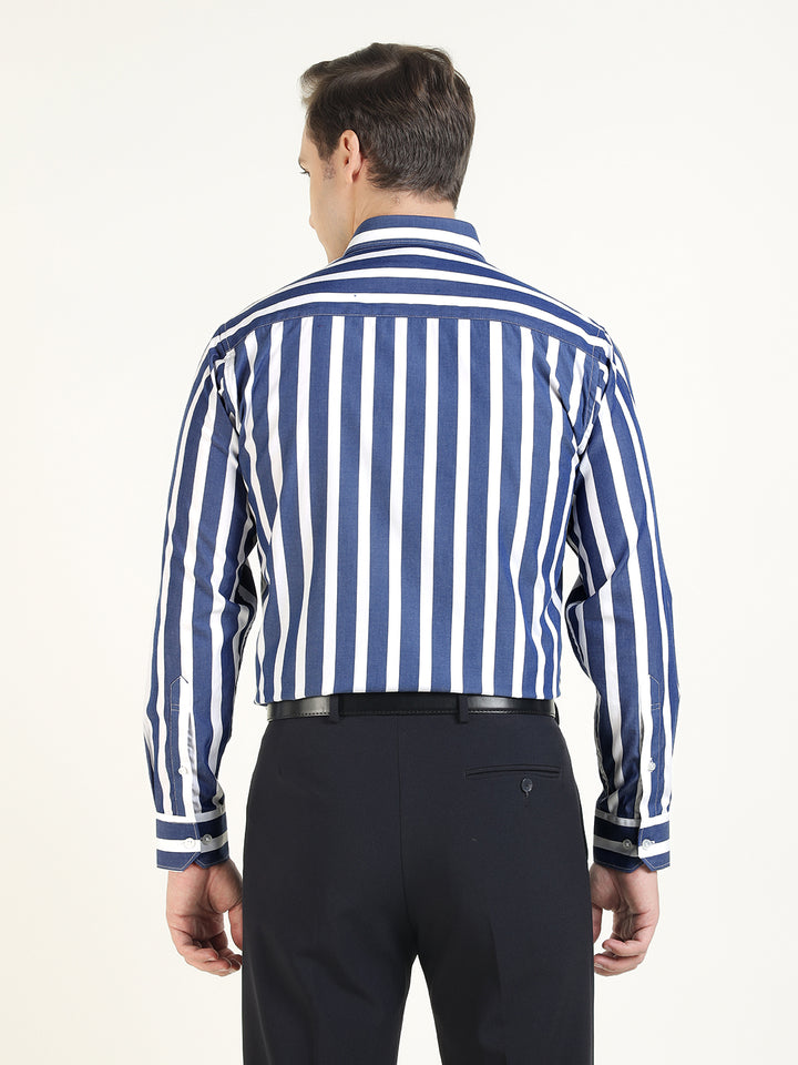 Men White & Blue Striped Pure Cotton Slim Fit Formal Shirt