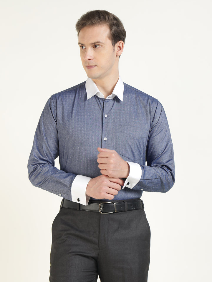 Men Blue Solid Pure Cotton Slim Fit Formal Shirt