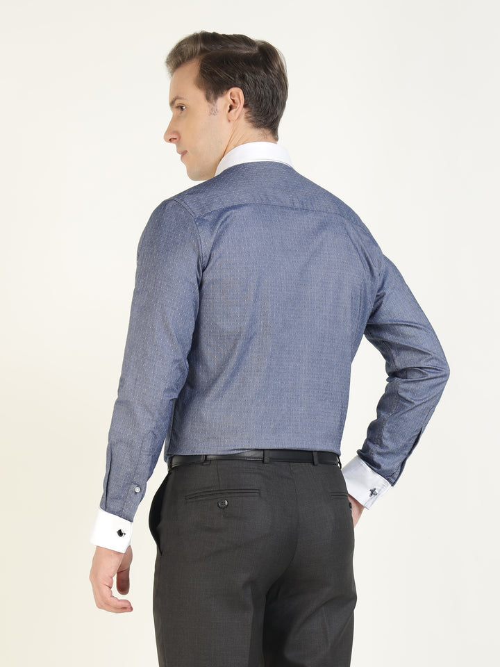 Men Blue Solid Pure Cotton Slim Fit Formal Shirt