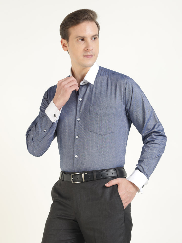 Men Blue Solid Pure Cotton Slim Fit Formal Shirt