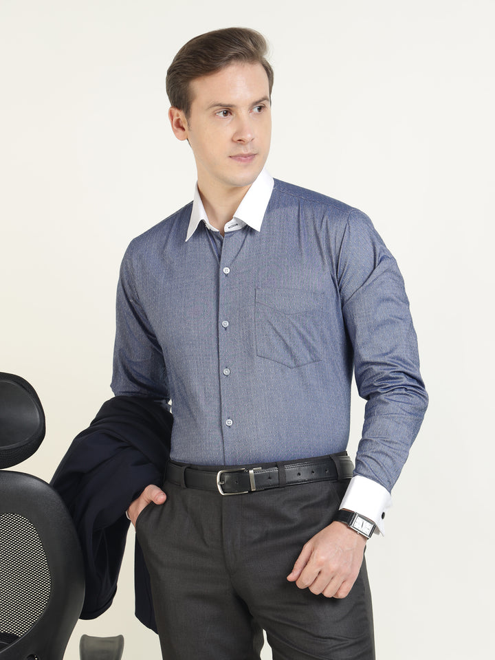 Men Blue Solid Pure Cotton Slim Fit Formal Shirt