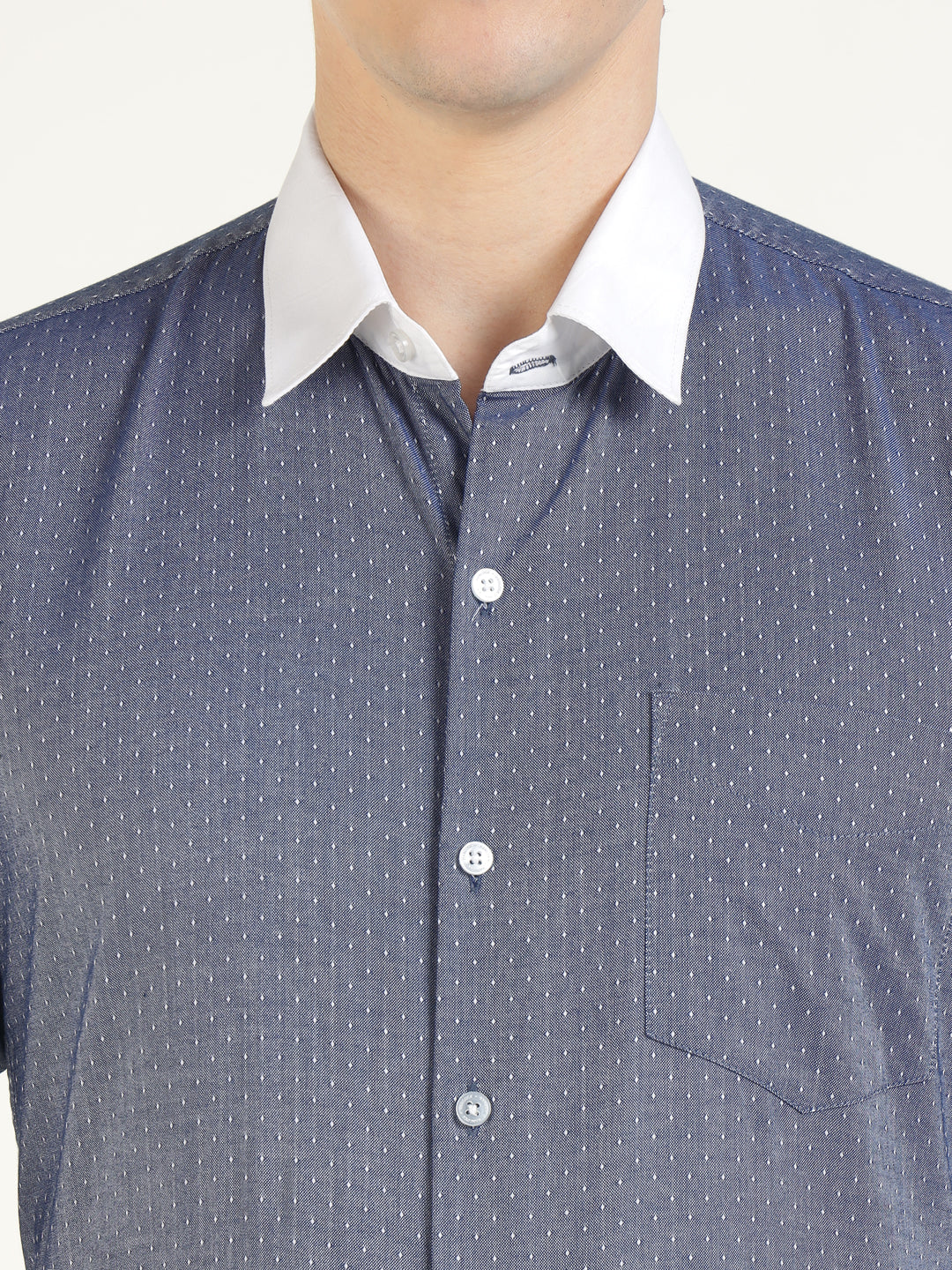 Men Blue Solid Pure Cotton Slim Fit Formal Shirt