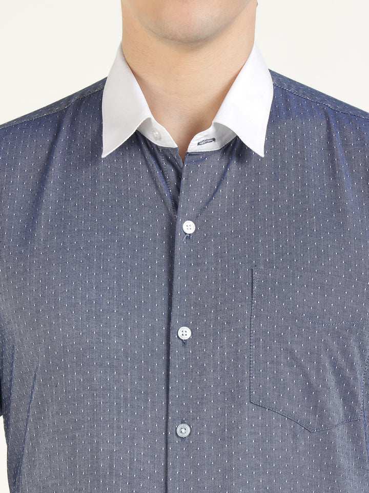 Men Blue Solid Pure Cotton Slim Fit Formal Shirt