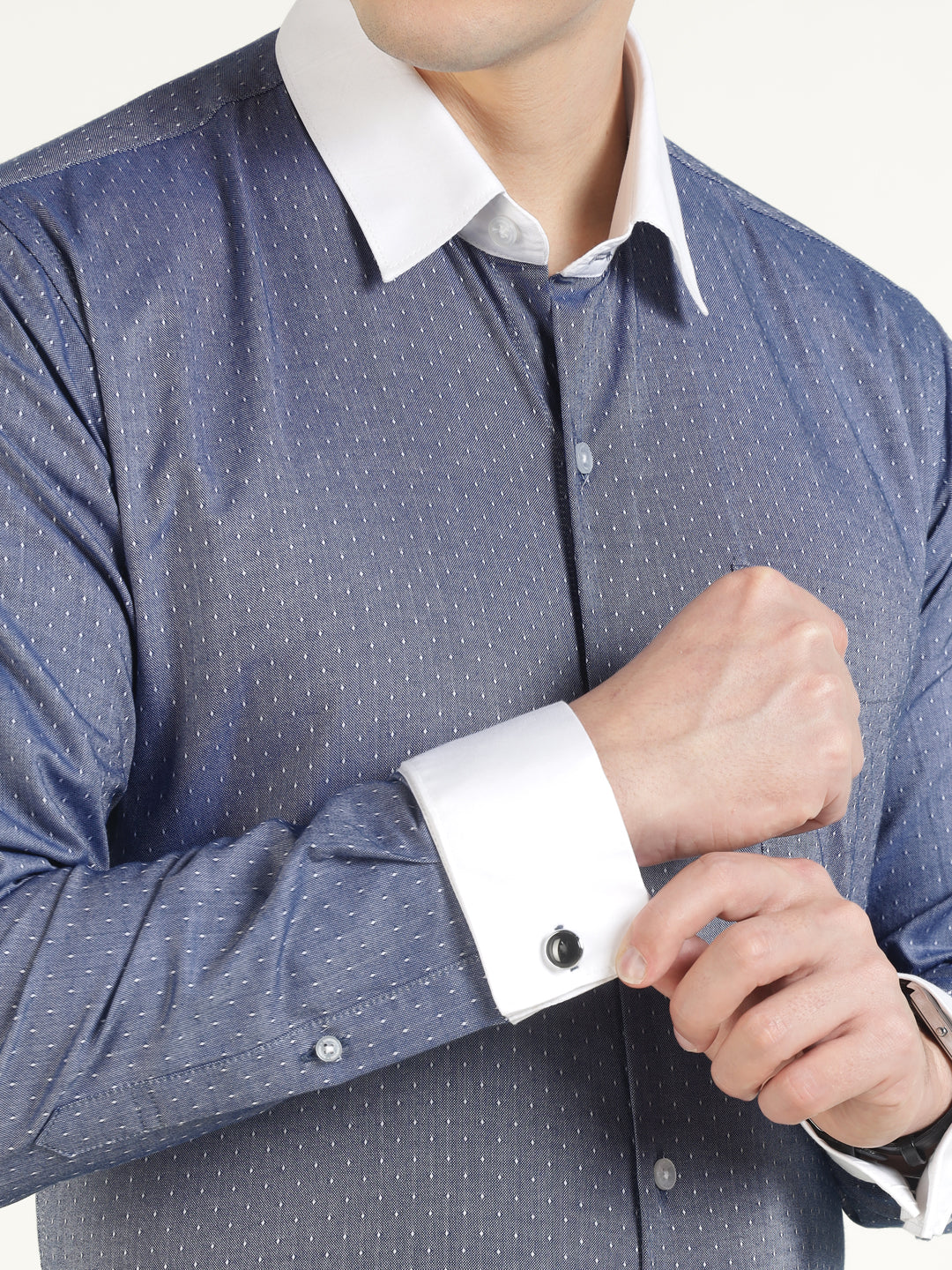 Men Blue Solid Pure Cotton Slim Fit Formal Shirt