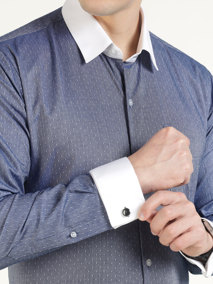 Men Blue Solid Pure Cotton Slim Fit Formal Shirt