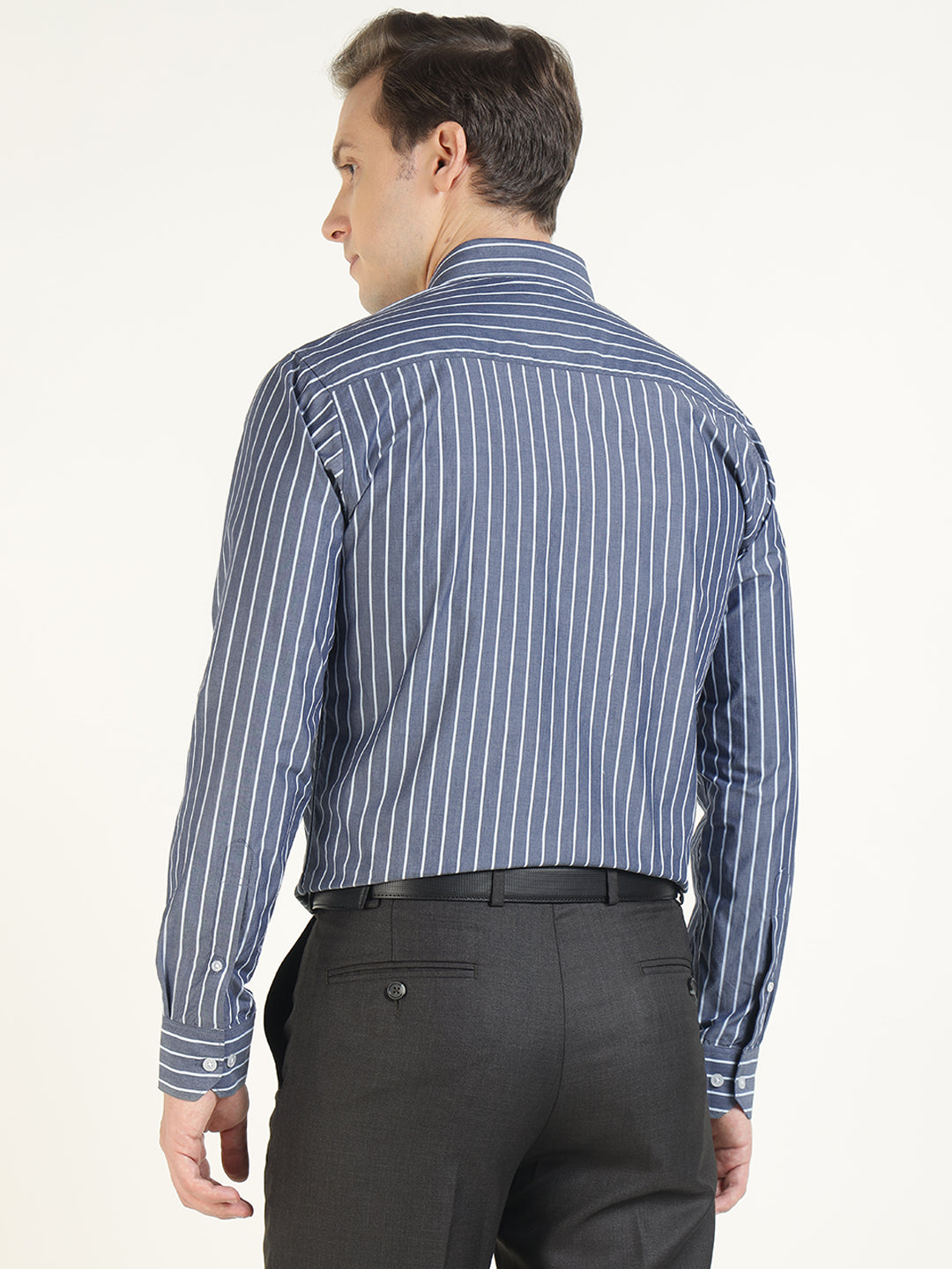 Men Grey Striped Pure Cotton Slim Fit Formal Shirt