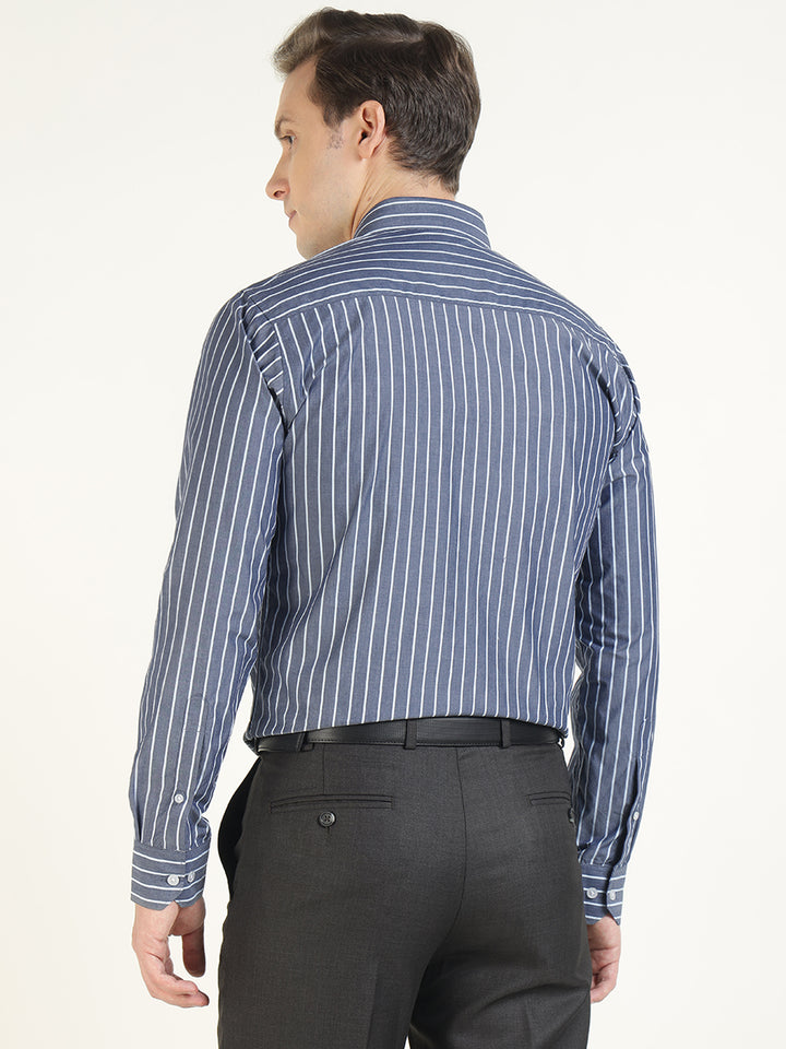 Men Grey Striped Pure Cotton Slim Fit Formal Shirt