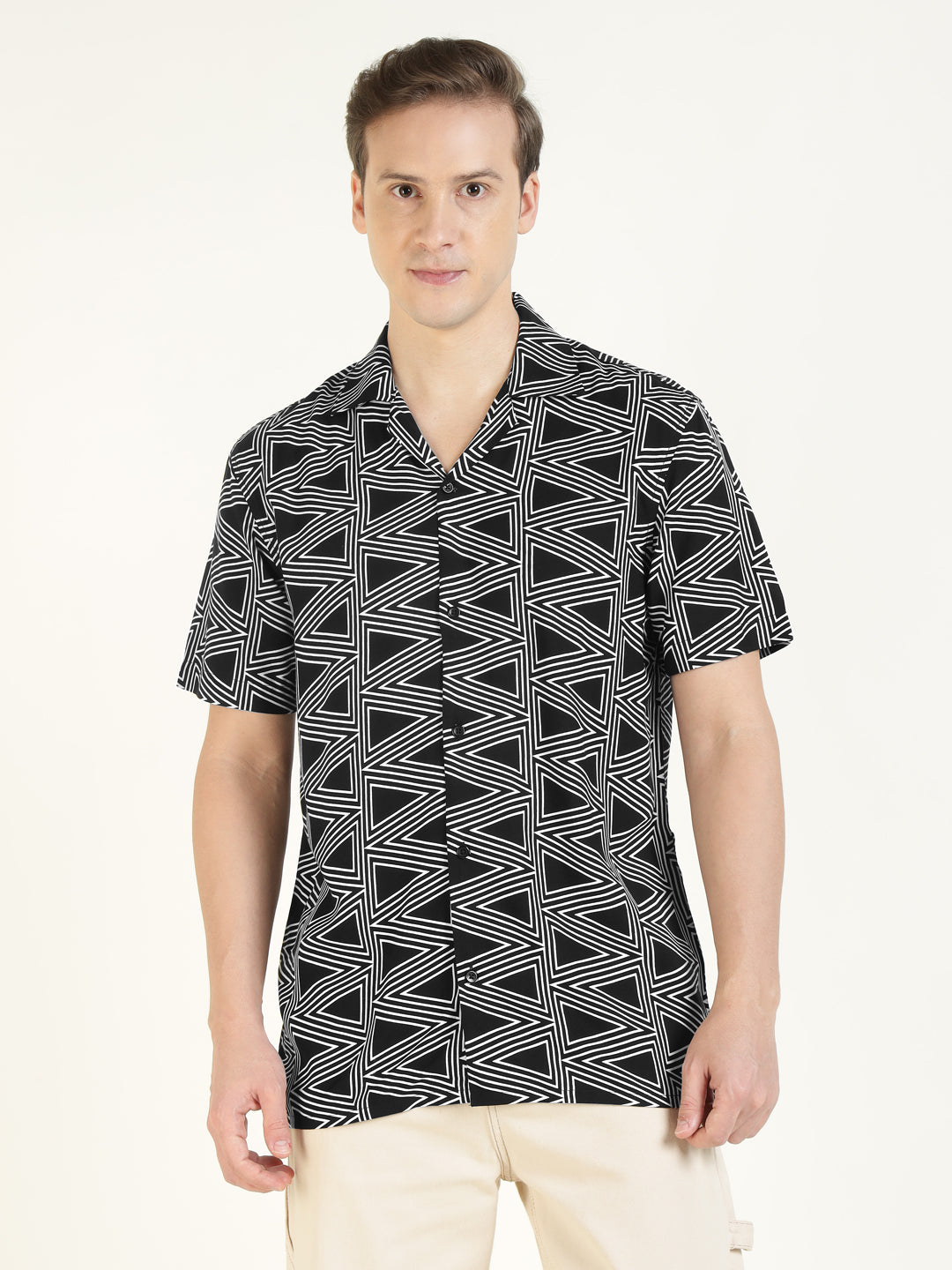 Hancock Men Black Printed Viscose Rayon Relaxed Fit Casual Shirt