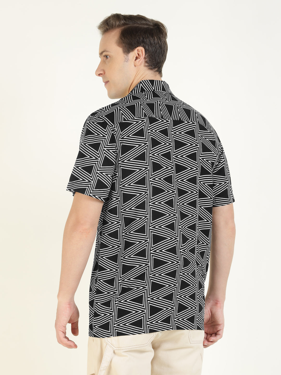 Hancock Men Black Printed Viscose Rayon Relaxed Fit Casual Shirt