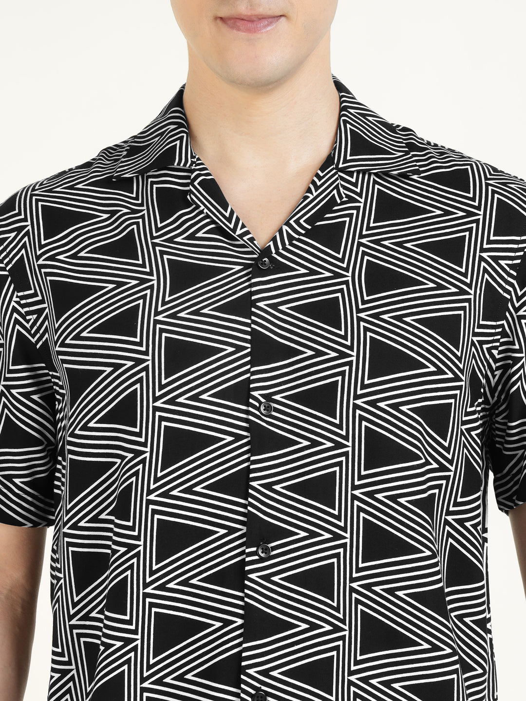 Hancock Men Black Printed Viscose Rayon Relaxed Fit Casual Shirt