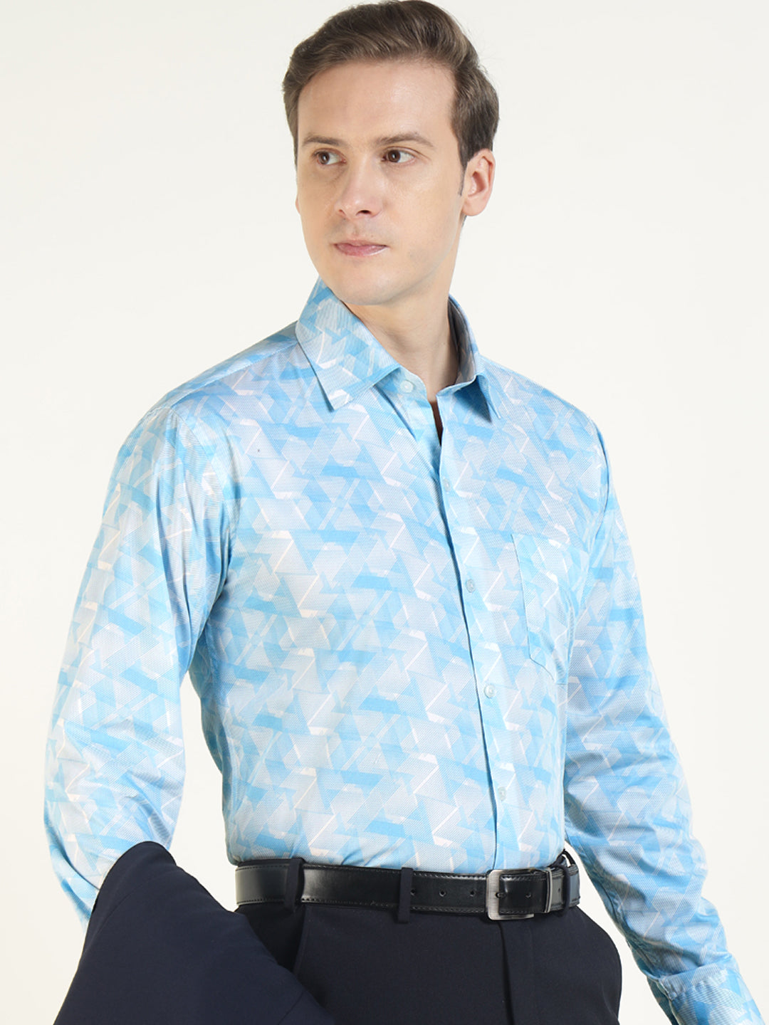 Men White & Blue Printed Pure Cotton Slim Fit Party Shirt