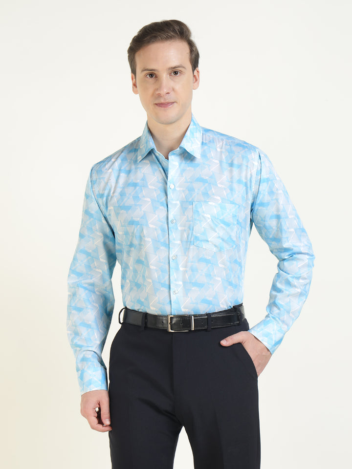 Men White & Blue Printed Pure Cotton Slim Fit Party Shirt