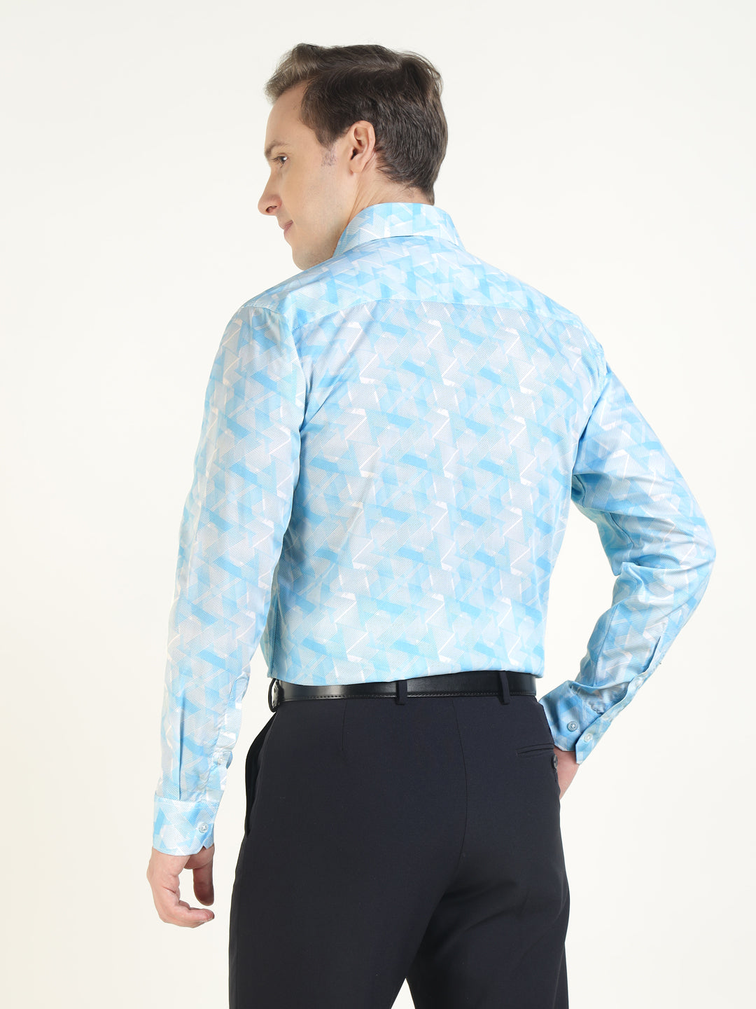 Men White & Blue Printed Pure Cotton Slim Fit Party Shirt