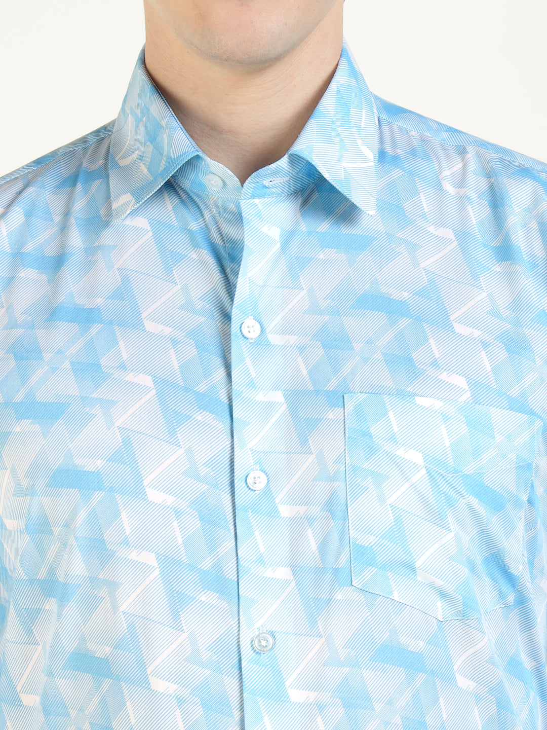 Men White & Blue Printed Pure Cotton Slim Fit Party Shirt