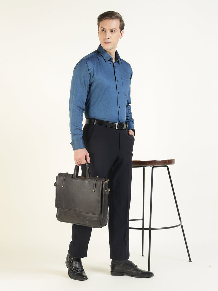 Men Blue Solid Pure Cotton Slim Fit Formal Shirt