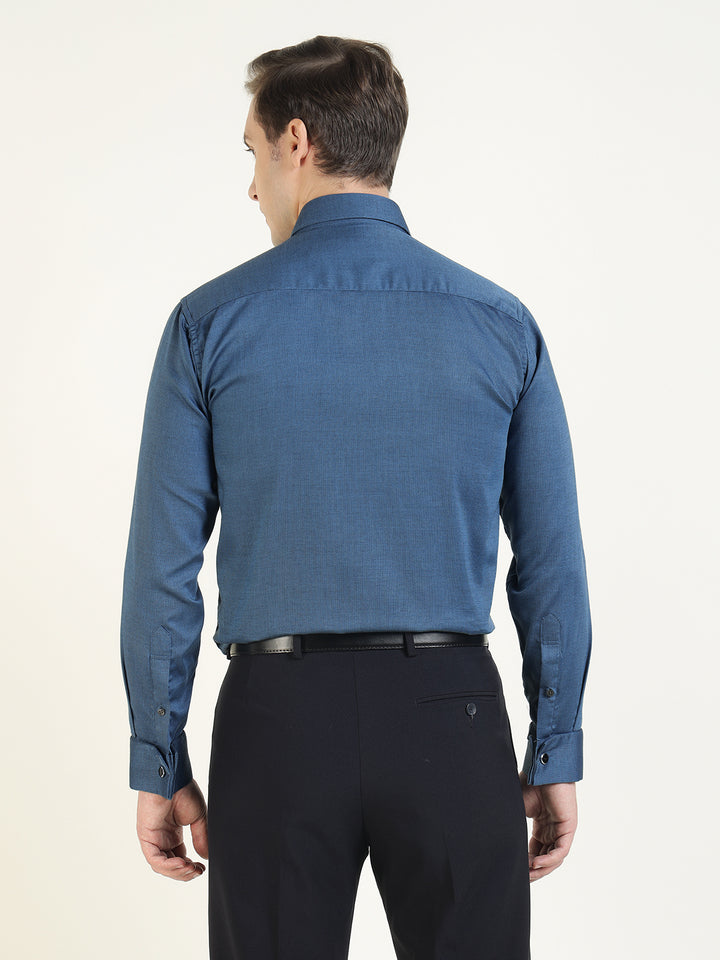 Men Blue Solid Pure Cotton Slim Fit Formal Shirt