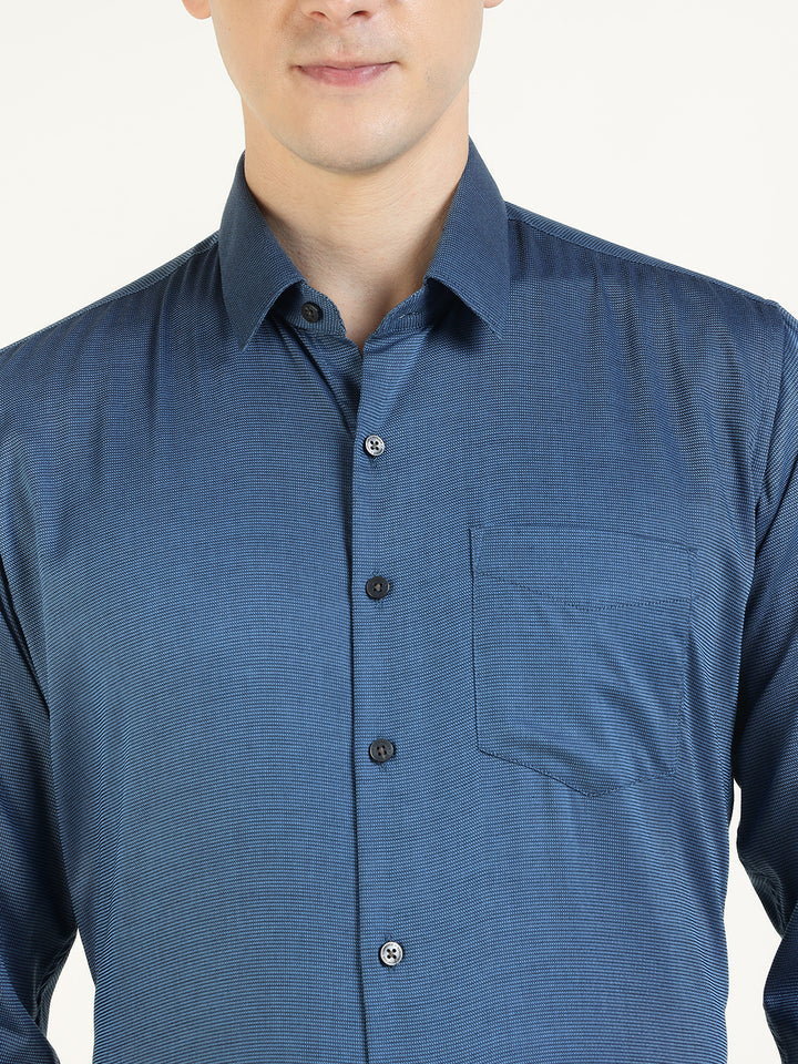 Men Blue Solid Pure Cotton Slim Fit Formal Shirt