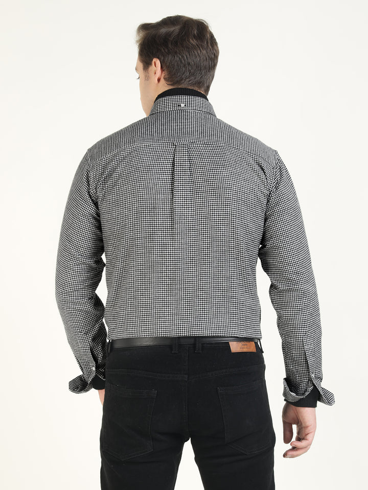 Hancock Men White & Black Checked Pure Cotton Slim Fit Casual Shirt
