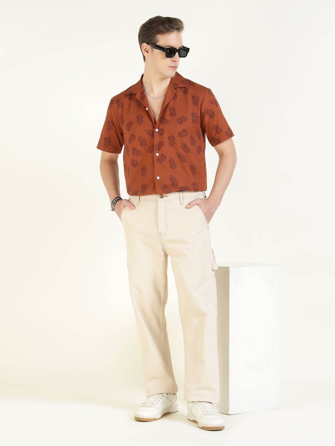 Hancock Men Rust Printed Pure Cotton Relaxed Fit Casual Shirt