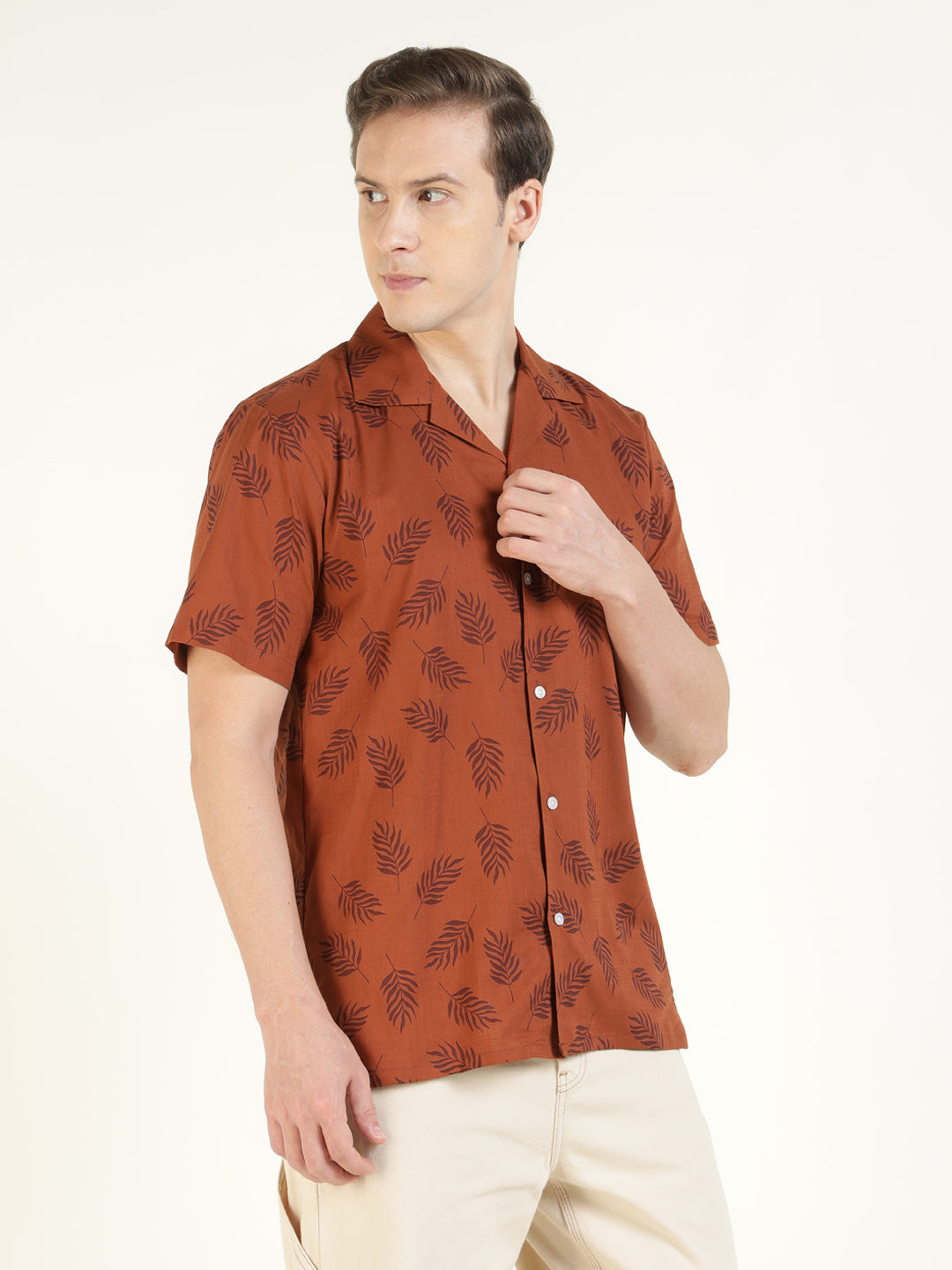 Hancock Men Rust Printed Pure Cotton Relaxed Fit Casual Shirt