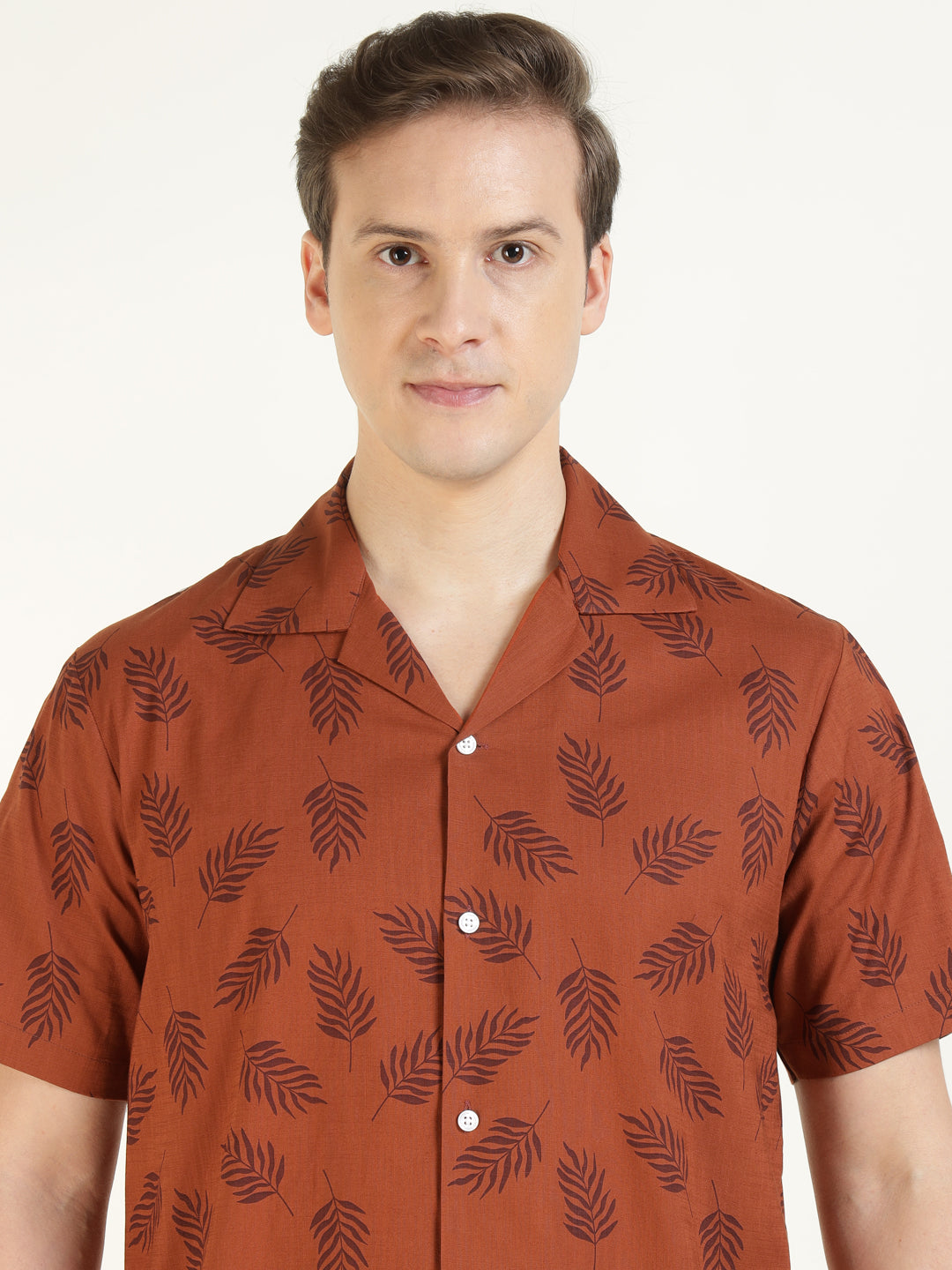 Hancock Men Rust Printed Pure Cotton Relaxed Fit Casual Shirt