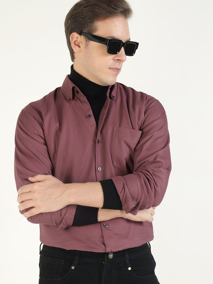 Hancock Men Mauve Solid Pure Cotton Slim Fit Casual Shirt